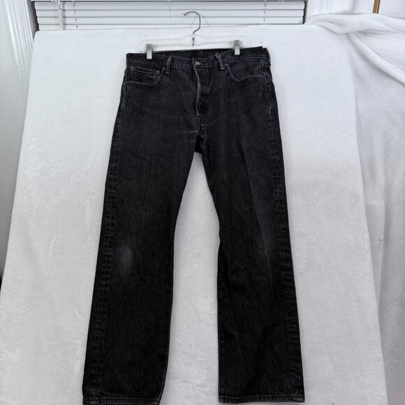Levis 501 Jeans Mens 36x30 (34x28) Black Button Fly Straight Leg Stretch - Picture 1 of 13